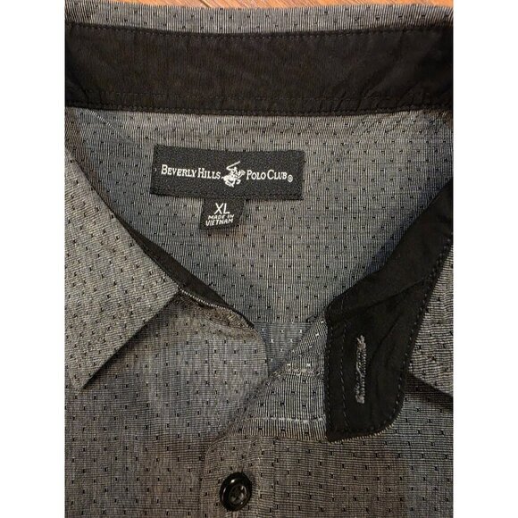 Beverly Hills Polo Club Shirt Mens Size XL Black Dk‎ Gray Long Sleeve Button Up - Picture 2 of 8